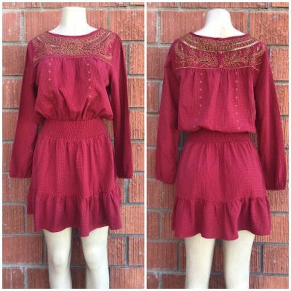CURRENT AIR Burgundy Embroidered Blouson Dress - Picture 2 of 8